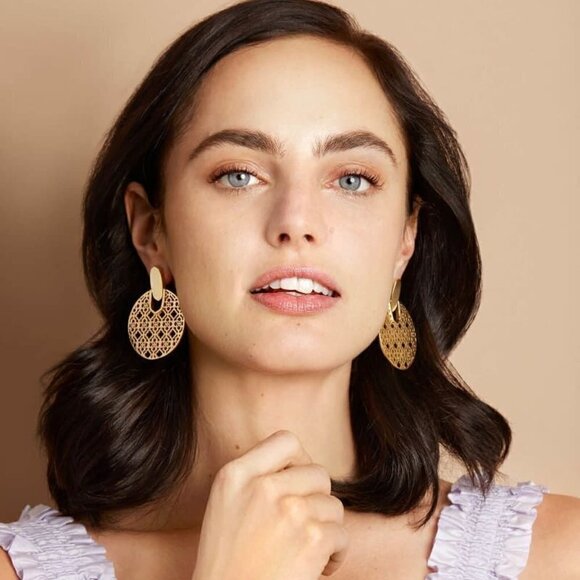 New Kendra Scott Didi Rose Gold Statement Earrings in Rose Gold Filigree NWOT